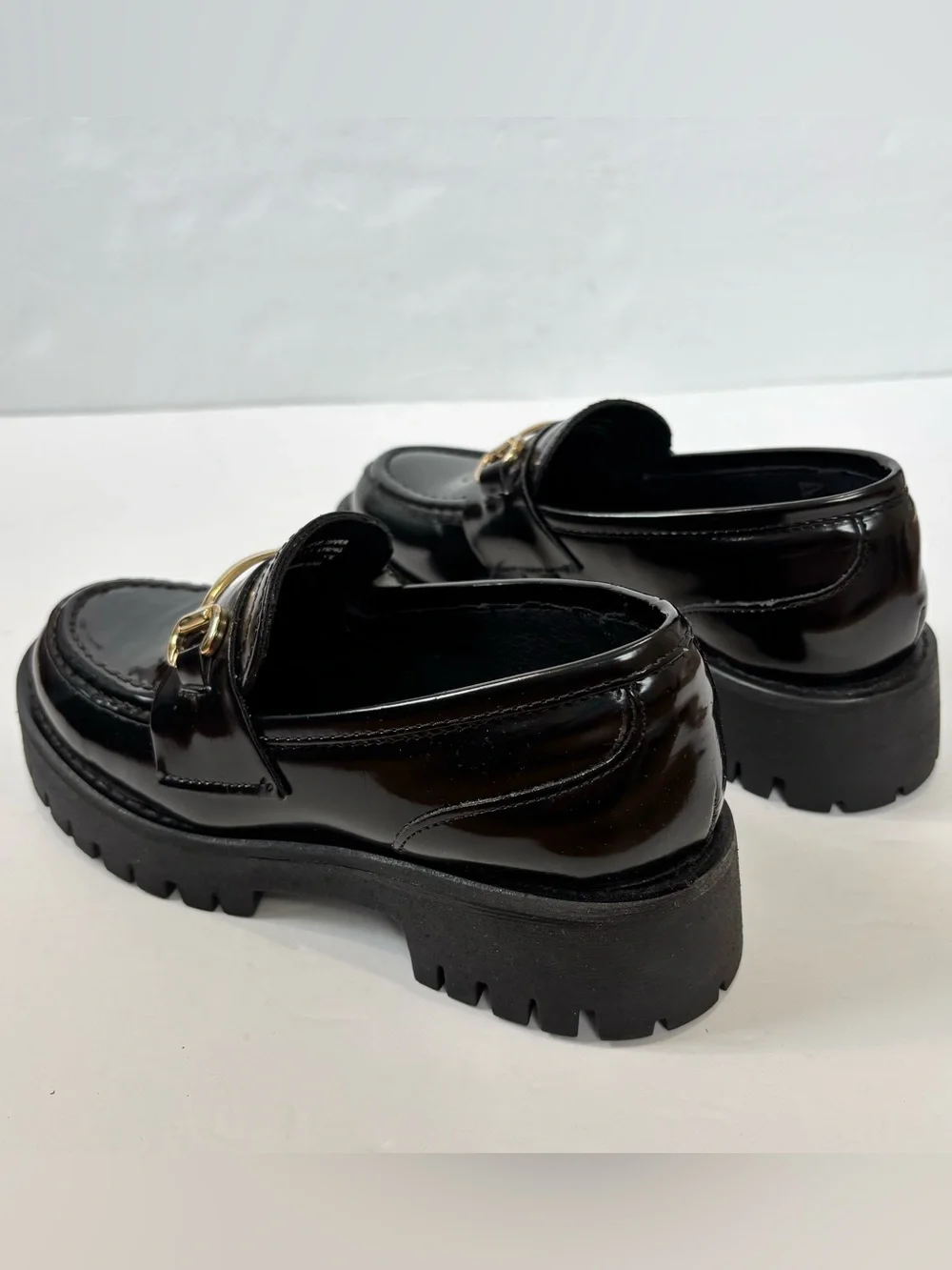 NEW Steve Madden Horsebit Lando Black Patent Chunky Platform Lug Sole Loafer 5.5
